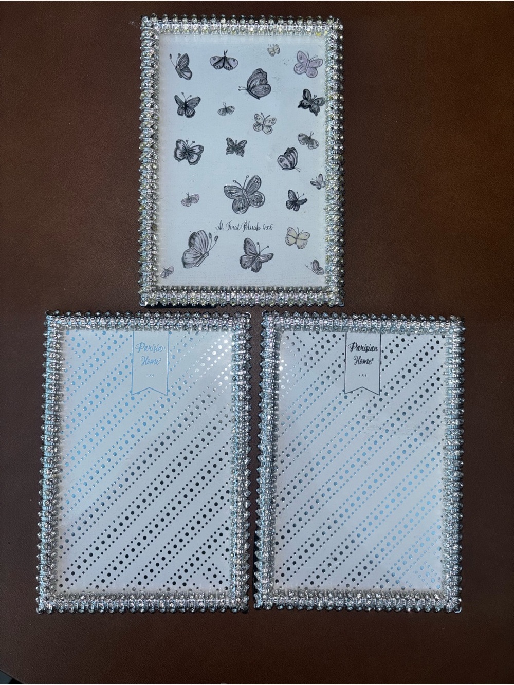Rhinestone Beaded Glass Photo Frames - Silver Trim (Set of 3) Parisian Home 4x6